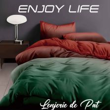 Lenjerie pat Finet Enjoy Life 6 piese cu husă saltea 160x200 sau 180x200 cm, pilotă 200x230 cm, 2 fețe perne 50x70 cm și 70x70 cm, Roșu-Verde