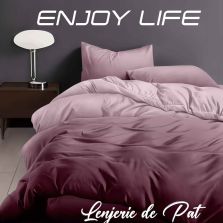Lenjerie pat Finet Enjoy Life 6 piese cu husă saltea 160x200 sau 180x200 cm, pilotă 200x230 cm, 2 fețe perne 50x70 cm și 70x70 cm, Roz-Vișiniu