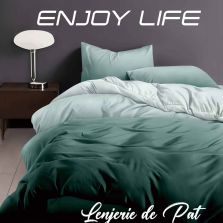 Lenjerie pat Finet Enjoy Life 6 piese cu husă saltea 160x200 sau 180x200 cm, pilotă 200x230 cm, 2 fețe perne 50x70 cm și 70x70 cm, Verde-Gri