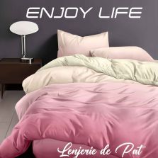 Lenjerie pat Finet Enjoy Life 6 piese cu husă saltea 160x200 sau 180x200 cm, pilotă 200x230 cm, 2 fețe perne 50x70 cm și 70x70 cm, Crem-Roz