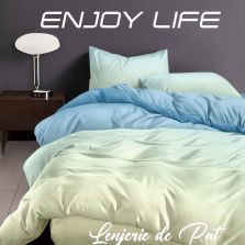 Lenjerie pat Finet Enjoy Life 6 piese cu husă saltea 160x200 sau 180x200 cm, pilotă 200x230 cm, 2 fețe perne 50x70 cm și 70x70 cm, Verde-Bleu