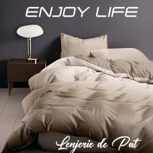 Lenjerie pat Finet Enjoy Life 6 piese cu husă saltea 160x200 sau 180x200 cm, pilotă 200x230 cm, 2 fețe perne 50x70 cm și 70x70 cm, Bej