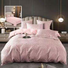 Lenjerie pat dublu Jacquard 6 piese, cearșaf pat 230x250 cm, pilotă 200x230 cm, 2 fețe perne 50x70 și 70x70 cm, Clasy, Roz V1