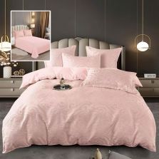 Lenjerie pat dublu Jacquard 6 piese, cearșaf pat 230x250 cm, pilotă 200x230 cm, 2 fețe perne 50x70 și 70x70 cm, Clasy, Roz Pudră
