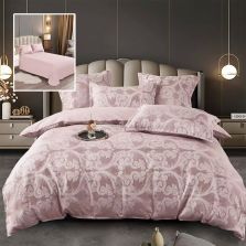 Lenjerie pat dublu Jacquard 6 piese, cearșaf pat 230x250 cm, pilotă 200x230 cm, 2 fețe perne 50x70 și 70x70 cm, Clasy, Roz