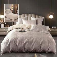 Lenjerie pat dublu Jacquard 6 piese, cearșaf pat 230x250 cm, pilotă 200x230 cm, 2 fețe perne 50x70 și 70x70 cm, Clasy, Cappuccino V1