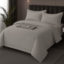 Lenjerie pat Damasc Policoton XXL - Super Preț, cearșaf 230x260 cm, pilotă 200x230 cm, 2 fețe perne 50x70 cm, Gri Antracit