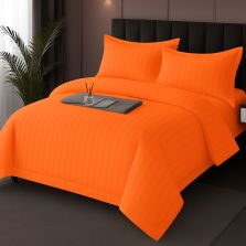 Lenjerie pat Damasc Policoton XXL - Super Preț, cearșaf 230x260 cm, pilotă 200x230 cm, 2 fețe perne 50x70 cm, Portocaliu