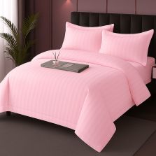 Lenjerie pat Damasc Policoton XXL - Super Preț, cearșaf 230x260 cm, pilotă 200x230 cm, 2 fețe perne 50x70 cm, Roz