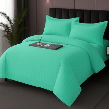 Lenjerie pat Damasc Policoton XXL - Super Preț, cearșaf 230x260 cm, pilotă 200x230 cm, 2 fețe perne 50x70 cm, Turcoaz