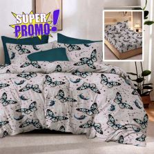 Lenjerie pat bumbac Finet 6 piese cu desen PROMO, husă saltea 160x200 sau 180x200 cm, pilotă 200x220 cm, 2 fețe pernă 50x70 și 70x70 cm, Turcoaz, Ralex Pucioasa