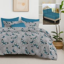 Lenjerie pat bumbac Finet 6 piese PROMO cu husă saltea 160x200 sau 180x200 cm, pilotă 200x220 cm, 2 fețe pernă 50x70 și 70x70 cm, Turcoaz, Ralex Pucioasa