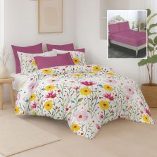 Lenjerie pat bumbac Finet 6 piese PROMO cu husă saltea 160x200 sau 180x200 cm, pilotă 200x220 cm, 2 fețe pernă 50x70 și 70x70 cm, Mov, Ralex Pucioasa