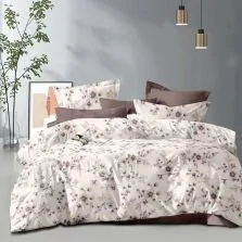 Lenjerie pat dublu Economy 6 piese, cearsaf pat cu husa 180x200 cm si pilota 200x230 cm, 2 fete perne 50x70 si 2 fete perna 70x70, Imprimeu floral Maro ECNH45 Ralex Pucioasa