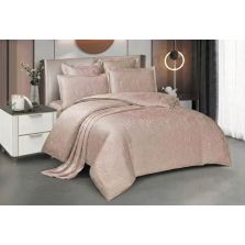 Lenjerie pat dublu Jacquard Satin 6 piese, cearsaf pat 220x240 cm, pilota 200x220 cm, 2 fete perne 50x70 si 70x70 cm JQ6P1