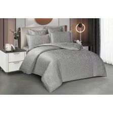 Lenjerie pat dublu Jacquard Satin 6 piese, cearsaf pat 220x240 cm, pilota 200x220 cm, 2 fete perne 50x70 si 70x70 cm JQ6P10