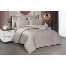 Lenjerie pat dublu Jacquard Satin 6 piese, cearsaf pat 220x240 cm, pilota 200x220 cm, 2 fete perne 50x70 si 70x70 cm JQ6P12