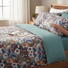 Lenjerie de pat Cotton Pro 100% bumbac King Size, două fețe – imprimare digitală (Floricele colorate Rosu/Turcoaz), Ralex Pucioasa