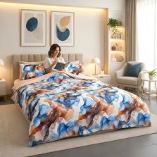 Lenjerie de pat Cotton Pro 100% bumbac King Size, două fețe – imprimare digitală (Moderna Portocaliu/Albastru), Ralex Pucioasa