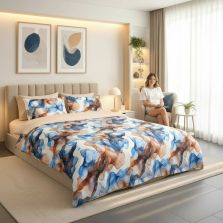 Lenjerie de pat Cotton Pro 100% bumbac King Size, două fețe – imprimare digitală (Moderna Portocaliu/Albastru), Ralex Pucioasa