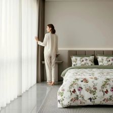 Lenjerie de pat Cotton Pro 100% bumbac King Size, două fețe – imprimare digitală (Fluturi Alb/Verde), Ralex Pucioasa