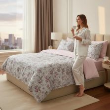 Lenjerie de pat Cotton Pro 100% bumbac King Size, două fețe – imprimare digitală (Trandafiri Roz), Ralex Pucioasa