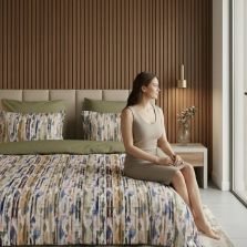 Lenjerie de pat Cotton Pro 100% bumbac King Size, două fețe – imprimare digitală (Moderna Albastru/Verde), Ralex Pucioasa
