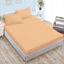 Set husă pat damasc policoton + 2 fețe perne pentru saltea de 160x200 sau 180x200 cm, Portocaliu Deschis