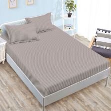 Set husă pat damasc policoton + 2 fețe perne pentru saltea de 160x200 sau 180x200 cm, Maro Deschis