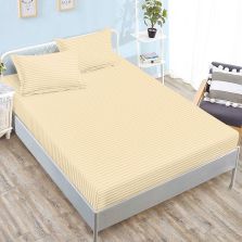 Set husă pat damasc policoton + 2 fețe perne pentru saltea de 160x200 sau 180x200 cm, Galben