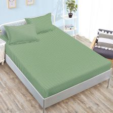 Set husă pat damasc policoton + 2 fețe perne pentru saltea de 160x200 sau 180x200 cm, Verde