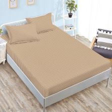 Set husă pat damasc policoton + 2 fețe perne pentru saltea de 160x200 sau 180x200 cm, Bej