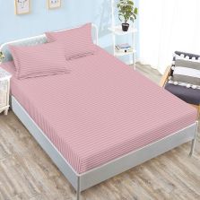 Set husă pat damasc policoton + 2 fețe perne pentru saltea de 160x200 sau 180x200 cm, Roz