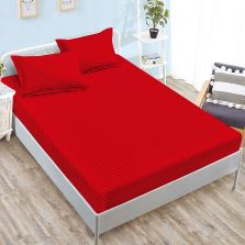 Set husă pat damasc policoton + 2 fețe perne pentru saltea de 160x200 sau 180x200 cm, Roșu