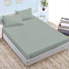 Set husă pat damasc policoton + 2 fețe perne pentru saltea de 160x200 sau 180x200 cm, Verde Kaki