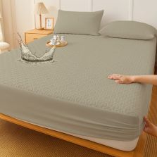 Husă protecție pat matlasată impermeabilă pentru saltea de 90x200, cu 1 față de pernă 50x70 cm Bej Kaki