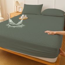 Husă protecție pat matlasată impermeabilă pentru saltea de 180x200, cu 2 fețe de pernă 50x70 cm Gri Închis