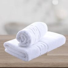 Set 2 prosoape baie corp 70x140 cm si fata 50x90 cm Bumbac 100% Greek Border 550 grame/mp, Alb 