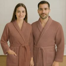 Halat baie și SPA Hotel gofrat tip fagure cu guler Kimono 100% Bumbac, Maro L/XL