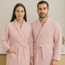 Halat baie și SPA Hotel gofrat tip fagure cu guler Kimono 100% Bumbac, Roz Pudră L/XL