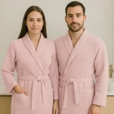 Halat baie și SPA Hotel gofrat tip fagure cu guler Kimono 100% Bumbac, Roz Pudră L/XL