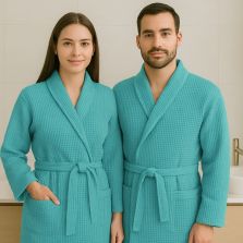 Halat baie și SPA Hotel gofrat tip fagure cu guler Kimono 100% Bumbac, Turcoaz L/XL