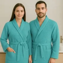 Halat baie și SPA Hotel gofrat tip fagure cu guler Kimono 100% Bumbac, Turcoaz L/XL