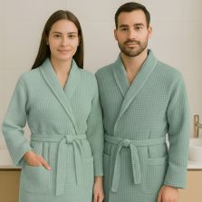 Halat baie și SPA Hotel gofrat tip fagure cu guler Kimono 100% Bumbac, Verde Mint XXL