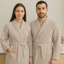 Halat baie și SPA Hotel gofrat tip fagure cu guler Kimono 100% Bumbac, Cappucino XXL