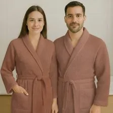 Halat baie și SPA Hotel gofrat tip fagure cu guler Kimono 100% Bumbac, Maro XXL