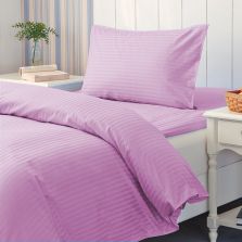 Lenjerie cu elastic la cearsaf pat Damasc Policoton dunga 1 cm, pentru saltea 80x200 cm, cearsaf pilota 140x220 cm, fata perna 50x70 cm Lila