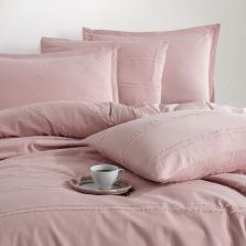 Lenjerie de pat dublu Bumbac Ranforce Boutique 4 piese, cearsaf pat 240x260 cm, pilota 200x220 cm, 2 fete perne 50x70 cm, Clasy Roz AVOLA V4