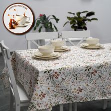 Față de masă rotundă 140 cm antimurdărire, Floricele mărunte Alb Ralex Pucioasa 