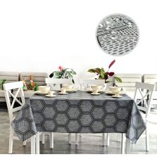 Față de masă rotundă 160 cm anti murdărire 100% Bumbac ,Hexagon Negru